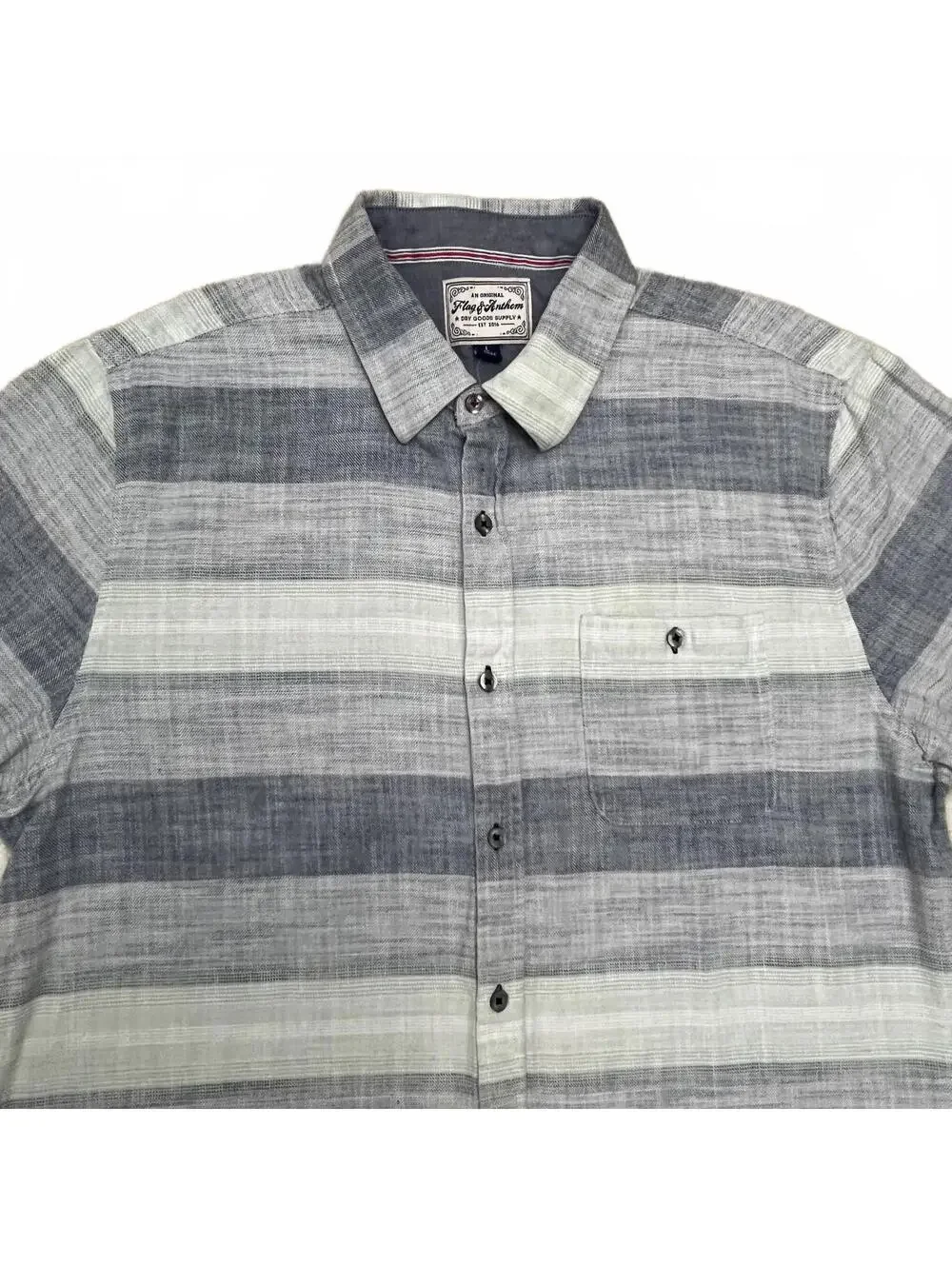Flag & Anthem Short Sleeve Button Down Shirt mens Large Gray Blue Striped Cotton - Picture 3 of 8